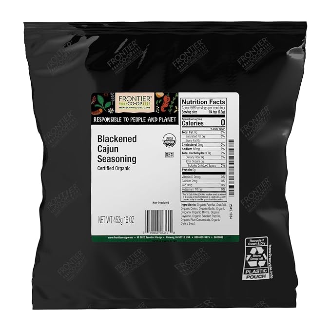 Frontier Co-op Organic Blackened Cajun Seasoning, 1lb Bulk Bag - Bold, Smoky Spice Blend with Cayenne and Paprika for Seafood, Grilling, Snacks, Restaurant Supply