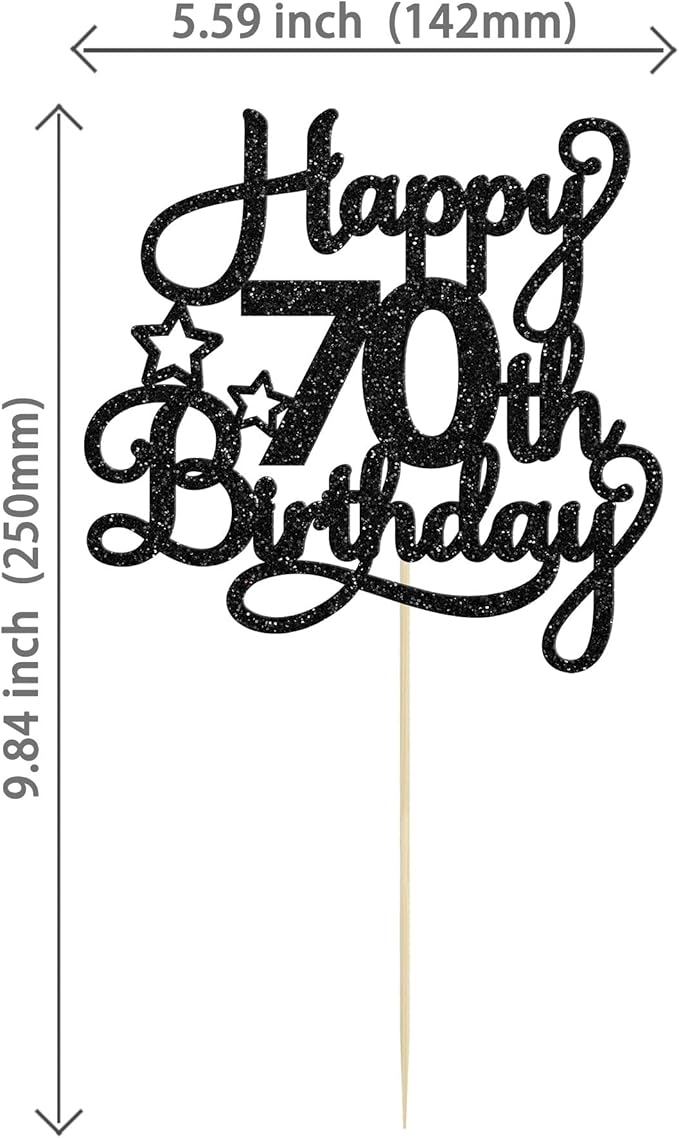1 Pack Happy 70th Birthday Cake Topper Black Glitter 70 & Fabulous Cheers to 70 Years Old 70th Birthday Cake Pick for Celebrating 70th Birthday Anniversary Party Cake Decoration Supplies