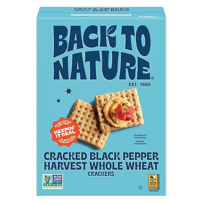 Back to Nature - Cracked Black Pepper Whole Wheat Crackers - Non-GMO, Made with Whole Grain Wheat & Sea Salt - Seriously Tasty Snacks - 7 Ounce