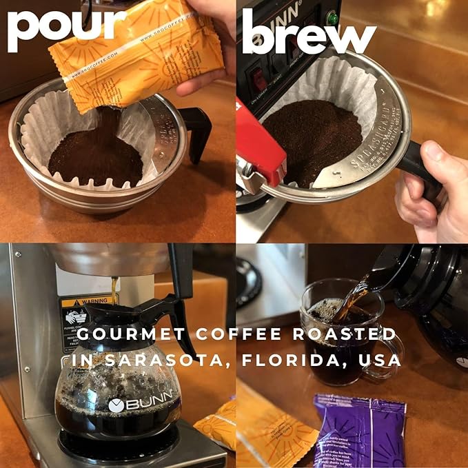Sarasota Coffee Ground Packets | Gourmet Flavored Medium Roast Bulk Coffee Packs | Jamaican Me Crazy | Low Acid Mold Free Singles Individual Pouches for 12 Cup | 1.5 Ounce Bags, 42 Count