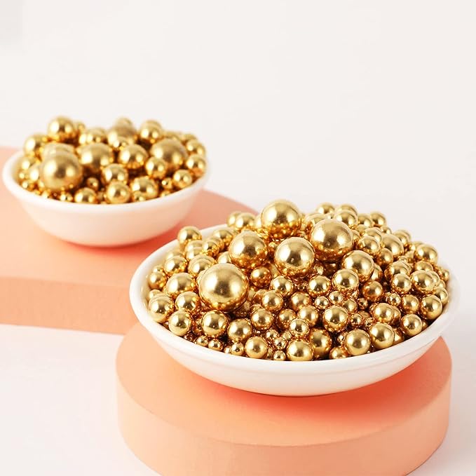 Kasvan Gold Pearl Sugar sprinkles - Edible Candy Pearls 130g/4.58 Oz, Mix Size Cake Candy, Decorate Cakes, Cookies, Ice Cream (Bright Gold)