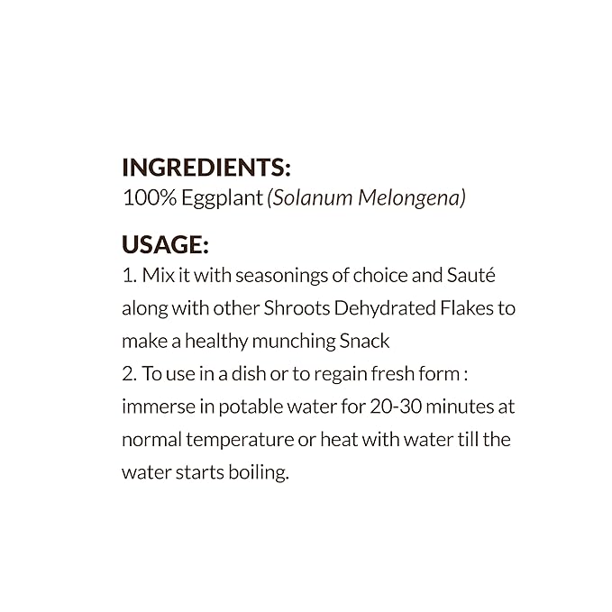 SHROOTS Dehydrated Eggplant Flakes Pure Vegetarian Gluten-Free No Added Salt Easy Cooking Machine Essential Dried Vegetable Boosted with Aroma Fiber Perfect for Fillings or Salads 0.71 oz, Pack of 1