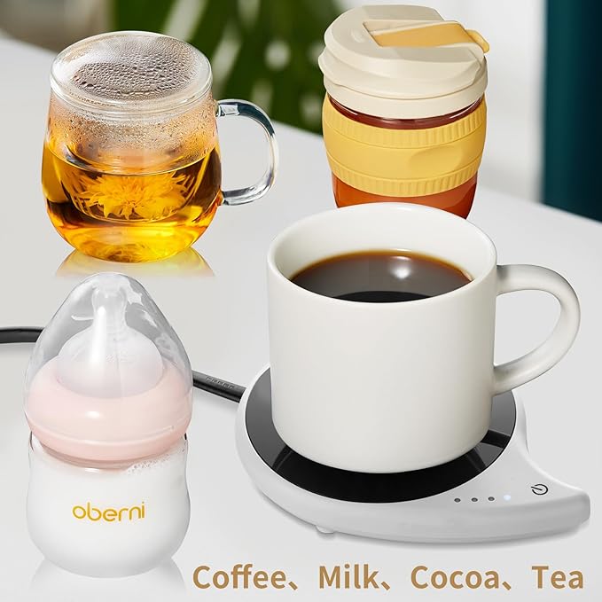 Coffee Warmer for Desk, Touch Control Mug Warmer, 4 Temperature Settings Up to 144℉, 4.3-inch Plate for Glass Cups, Mugs, Teapots, 59-inch Cord, Ideal for Office and Gifts