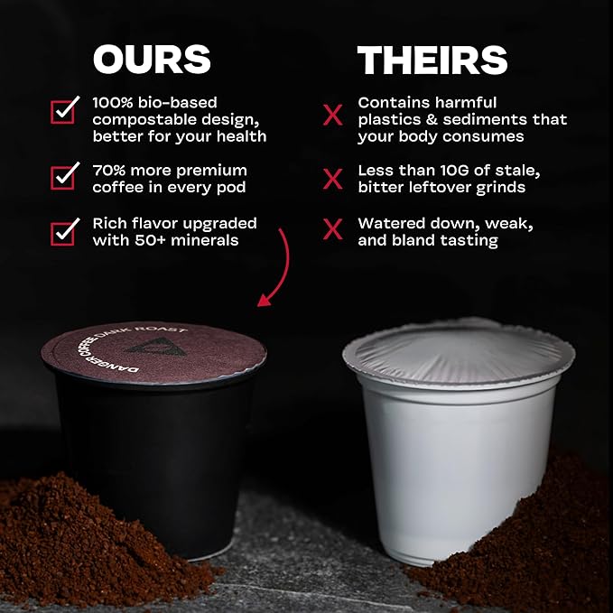 Danger Coffee by Dave Asprey, Remineralized, Mold Free & Lab Tested Compostable Pods | Dark Roast 12 Pods