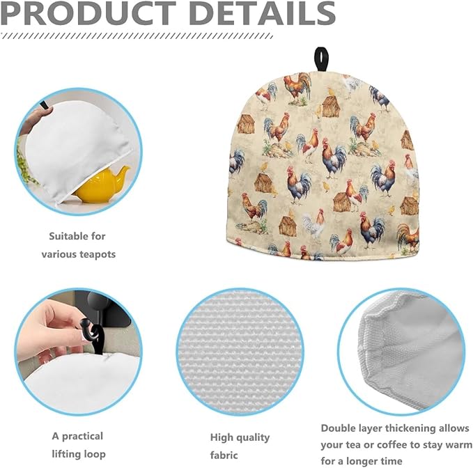 Rooster Tea Cozy Insulation Kitchen Accessory Tea Cozies Covers Kitchen Home Decorative Tea Pots Cozy for Keeping Warm
