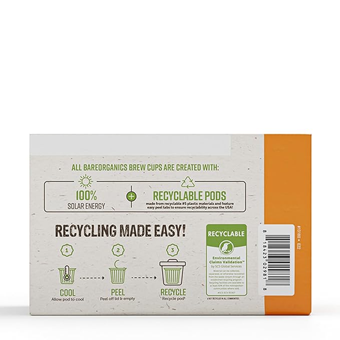 BareOrganics 13180 Focus Coffee with Superfoods, Organic Probiotic Coffee, 10 Single Serve Cups