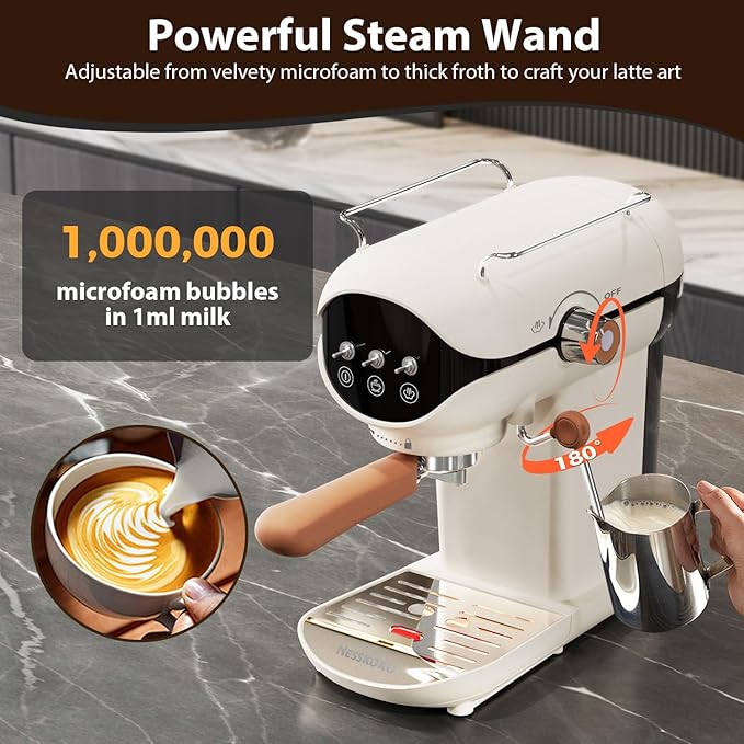 Espresso Machine with Steam Milk Frother Semi Automatic 20 Bar Compact White with Toggle Switch for home Cafetera Espresso, Latte, Cappuccino, Americano, Macchiato