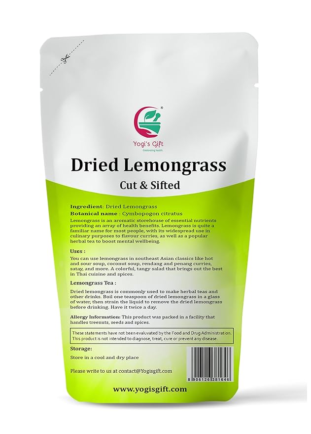 Dried Lemongrass 4 oz | Cut and Sifted Loose Leaf | Aroma Rich Lemon Grass | by Yogi's Gift 짰