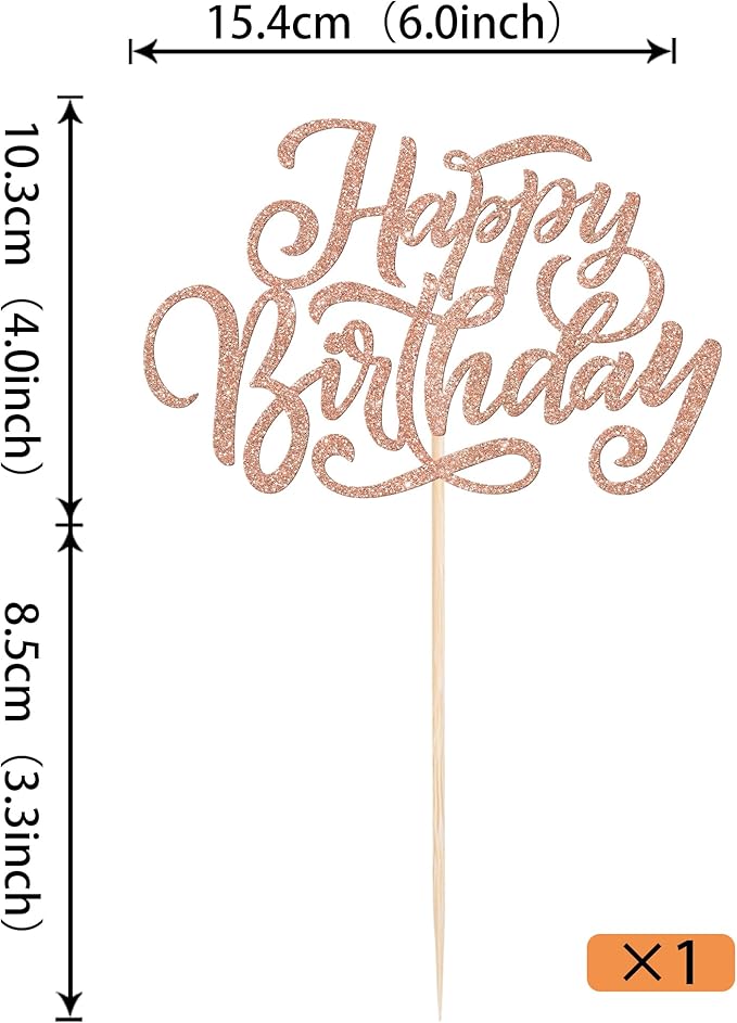 Rsstarxi 1 Pack Happy Birthday Cake Topper Glitter Boys Girls Cake Pick Decoration for Happy Birthday Theme Men Women Anniversary Party Cake Decorations Rose Gold