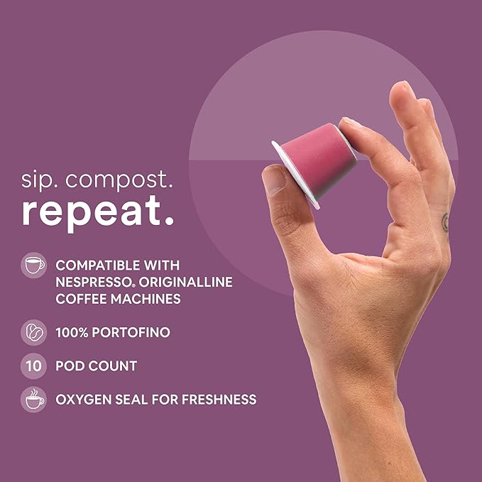 WOKEN COFFEE Compostable Nespresso Pods - Portofino Medium Roast Italian Espresso Coffee Capsules Compatible With Nespresso Coffee Machine (100 Pod Count, 10 Boxes)
