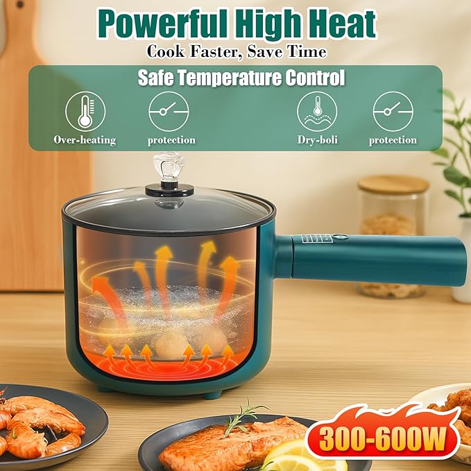 Hot Pot Electric,6 Smart Modes, 1.8L Rapid Noodles Cooker, Portable Cooking Pot, Non-Stick Saut챕 Pan, Electric Pot for Steak, Pasta, Egg, Soup, BPA Free, Suit Dorm Room and Apartment