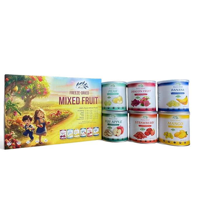 CHAVI Freeze Dried Fruits - Mixed | 6 in 1 | No Added Sugars or Preservatives - Non-GMO, Vegan, Gluten-Free | Gift Box | 230 g | 8.1 oz | 6 Cans
