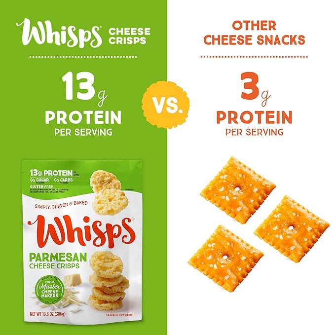 Whisps Cheese Crisps Parmesan Cheese | Protein Chips | Healthy Snacks | Protein Snacks, Gluten Free, High Protein, Low Carb Keto Food (2.12 Oz, 6 Pack)