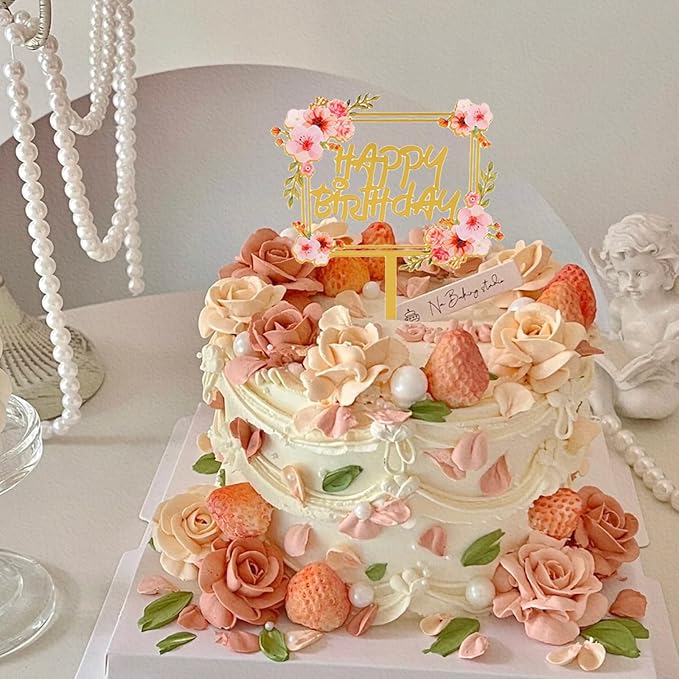 6 Pack Happy Birthday Cake Toppers Gold Butterfly Acrylic Cupcake Toppers for Birthday Cake Decorations Supplies