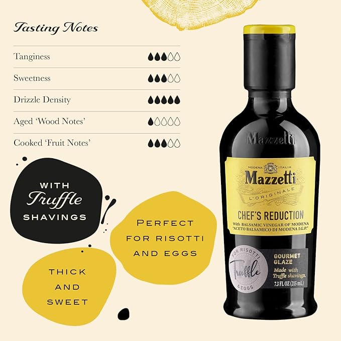 Mazzetti Truffle Balsamic Vinegar Glaze of Modena PGI | Thick & Rich | Perfect for Pasta, Risotto & Eggs | 7.3 Ounce Bottle (Pack of 1)