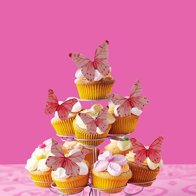 40Pcs Edible Wafer Paper Butterfly Cupcake Toppers 3D Cake Realistic Pastel Butterfly Decoration for Birthday Party Wedding Food Decorations - Pink