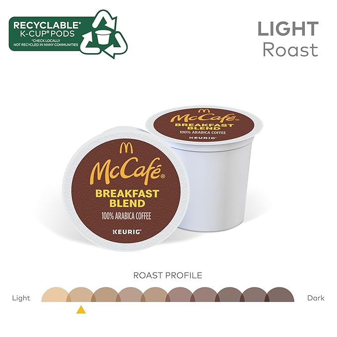 McCafe Breakfast Blend, Single Serve Coffee Keurig K-Cup Pods, Light Roast, 60 Count (6 Packs of 10)