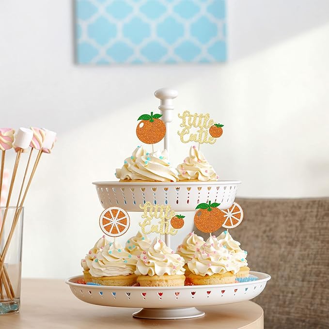 24Pcs Little Cutie Cupcake Toppers Glitter Orange Cupcake Picks Citrus Theme Baby Shower Decorations for Cutie Kids Birthday Party Tangerine Theme Baby Shower Fruit Party Supplies