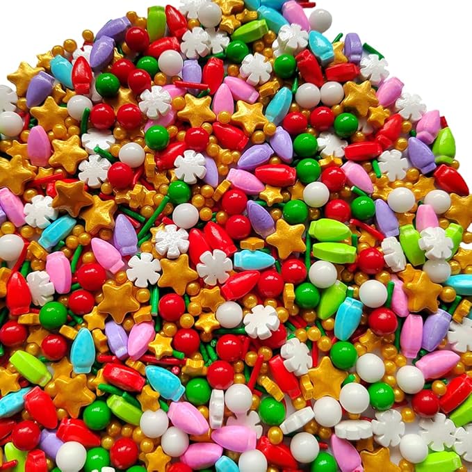 Eastron 1 Bottle Edible Christmas Sprinkles Decorating - Christmas Gift Sprinkles - Holiday Sprinkles - Edible Christmas Snowflake Star Light Bulb Cake Decorations - Cupcake and Cake Topper - 3.53 ounces