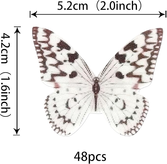 48 PCS Wafer Paper Cupcake Toppers - Edible Butterfly Cupcake Picks & Decorations for Butterfly Theme Baby Shower & Kids Birthday Party Cake Decorations - Brown