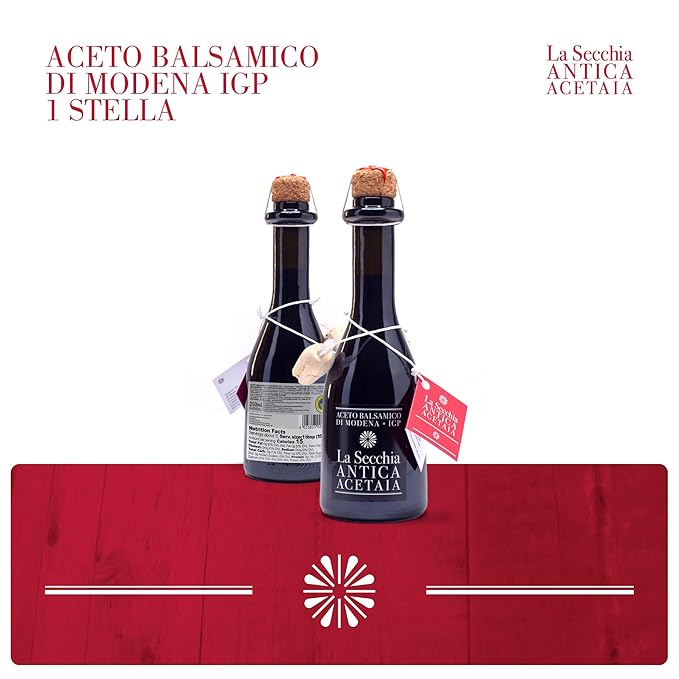 La Secchia Balsamic Vinegar of Modena PGI "One Star", Aged in Oak, Low Density, 250 ml Bottle with Cork Pourer