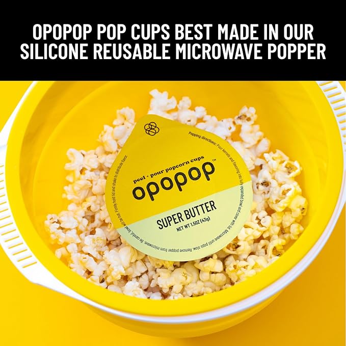 Opopop Microwave Popcorn - Pop Cups Super Butter 6-Pack, Non-GMO Gourmet Popcorn Kernels & Flavoring, Butter Popcorn, Gluten Free Snacks, Easy to Make and No Mess