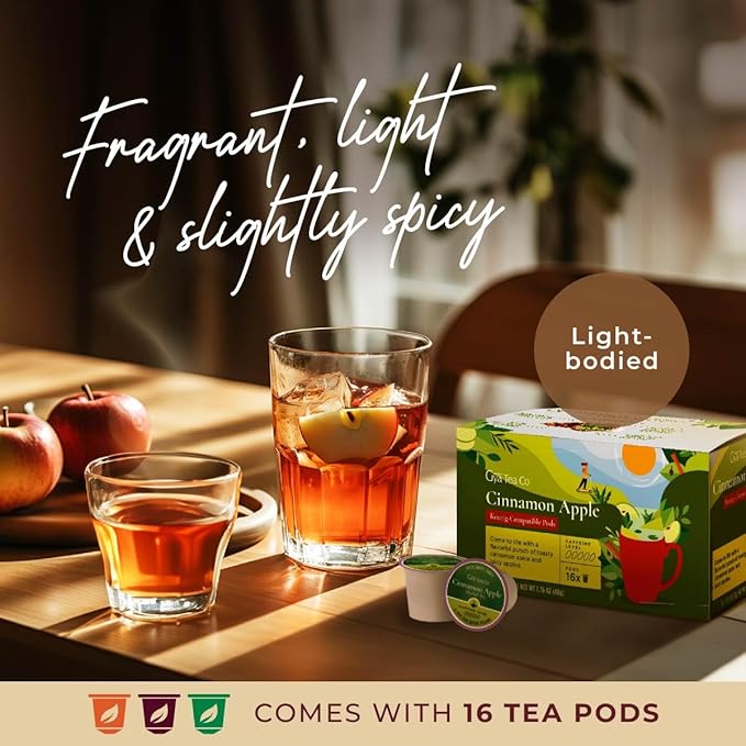 Gya Tea Co Cinnamon Apple Tea pod Tea Gift Set (16 ct) - Decaf Apple Cider for Soothing & Digestive Health