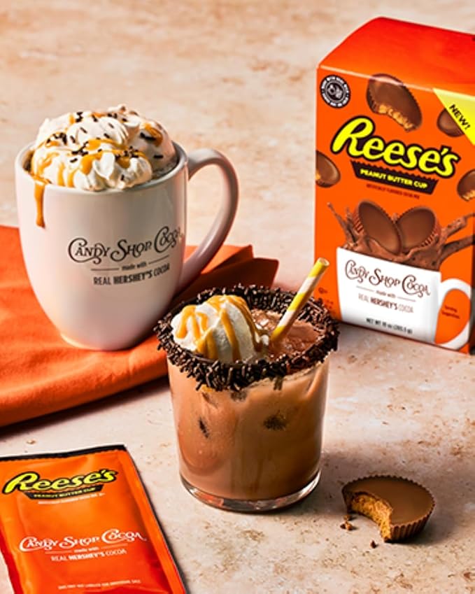 Candy Shop Cocoa REESE'S Peanut Butter Cup Cocoa Mix Hot Chocolate Make Hot or Iced Cocoa Made With Real Milk Gluten Free 1.25 oz packet (8 count)