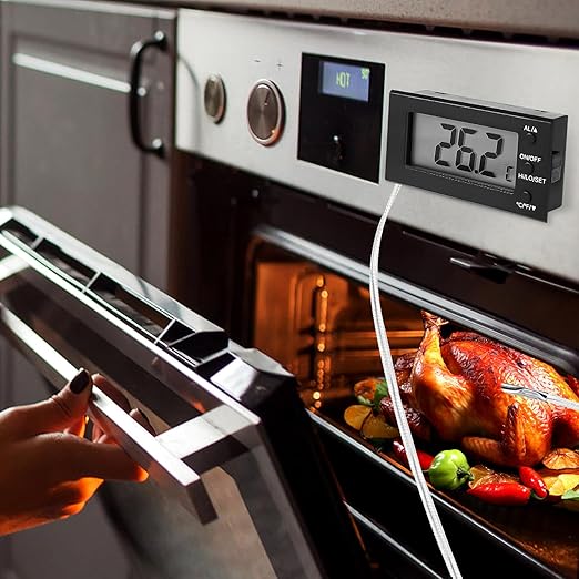 Digital Oven Thermometer -58°F to 572°F/-50°C-300°C, Thermometer with Probe, High Low Temperature Alarm, LCD, Celsius/Fahrenheit LXSZRPH (Black)