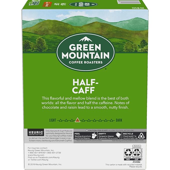 Green Mountain Coffee Roasters Half Caff Coffee, Keurig Single-Serve K-Cup pods, Medium Roast, 96 Count