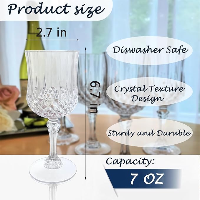 Plastic Wine Glasses,Plastic Goblets Vintage Style Cordial Drinking Glasses for Wedding Reception, Grand Event Party Supplies (48, transparent)