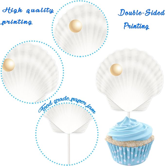Starfish Sea Shell Cupcake Toppers 24PCS Coastal Beach Cake Decorations Seashell Starfish Cupcake Picks Ocean Nautical Party Decorations for Summer Theme Under The Sea Baby Shower Supplies