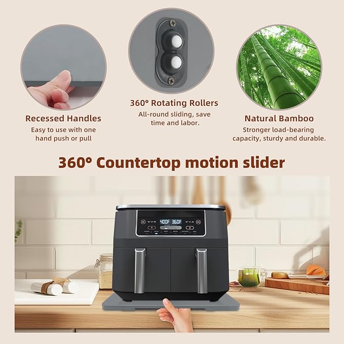 360째 Rolling Tray Bamboo Appliance Slider for Kitchen Appliances, for Breville Espresso Machine Accessories, Sliding Tray for Coffee Maker Appliances Mat Easily from Under The Cabinet Gray 13"횞15.7"