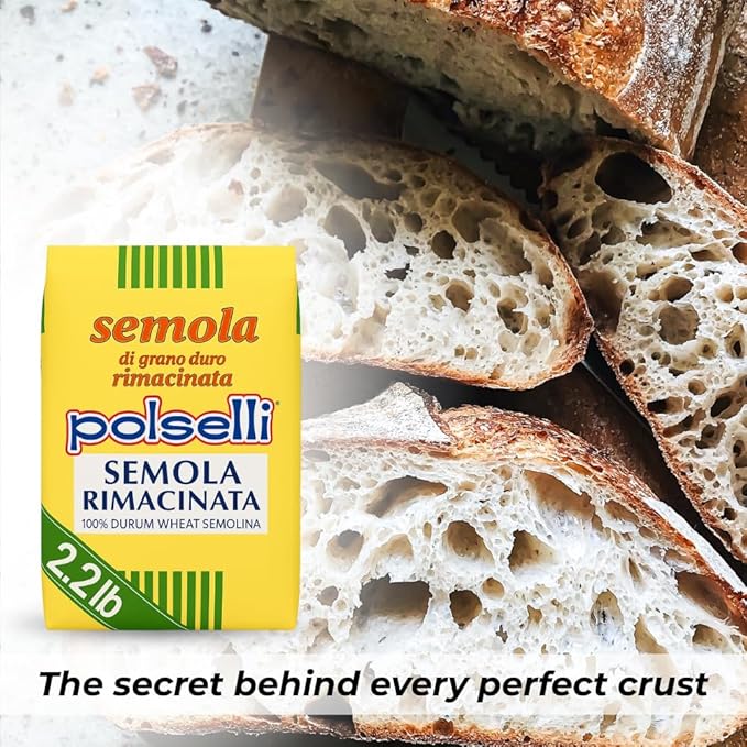 POLSELLI 2 Pack x 1 kg, Semola Flour, Semolina Rimachinata di grano duro, Great for Bread, Pizza, or Pasta making