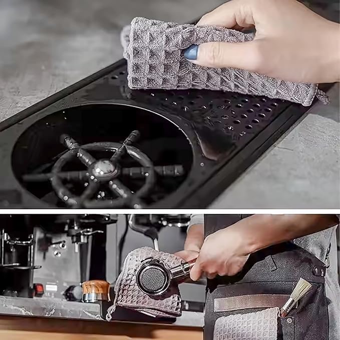 Barista Towel 4 Pack (12"x12"), Microfiber Cleaning Towels for Espresso Machine, Countertops Essential Coffee Bar Accessories, Waffle Weave Microfiber Cleaning Cloth for Pub