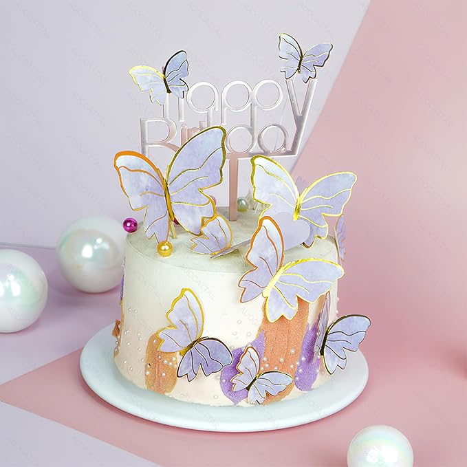 AUOCATTAIL 20 Pcs Butterfly Cake Topper 3D Pink & Purple Butterfly Cupcake Topper for Girls Women Happy Birthday Cake Wedding Party Food Decorations Supplies