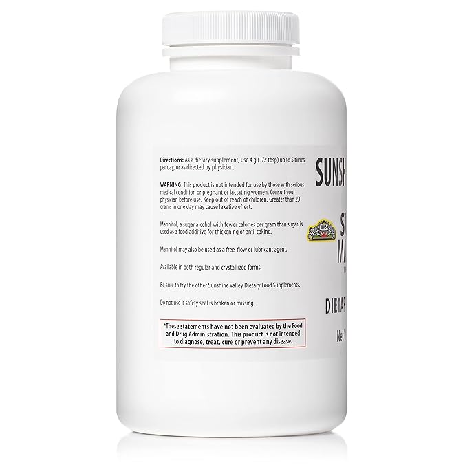 Sunshine Valley® Super Mannitol Powder, Natural & Healthy Artificial Sweetener, Ultra-Pure Sugar Substitute, Low Glycemic Dietary Supplement (8 Fl oz)