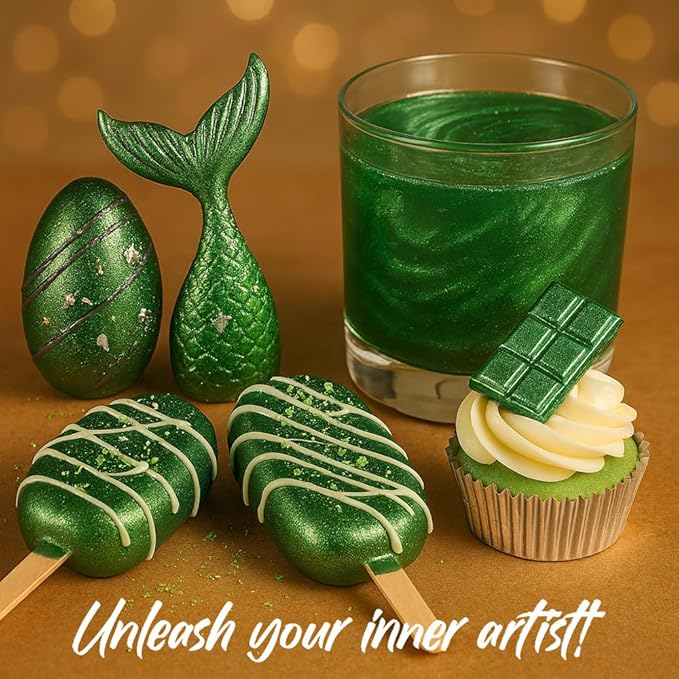 Bulk (20g) Luster Dust Edible Cake Decorations, Edible Luster Dust for Cakes, Green Edible Luster Dust for Cupcake Decorations, Cake Drip, Edible Paint, Green Edible Shimmer Dust for Drinks