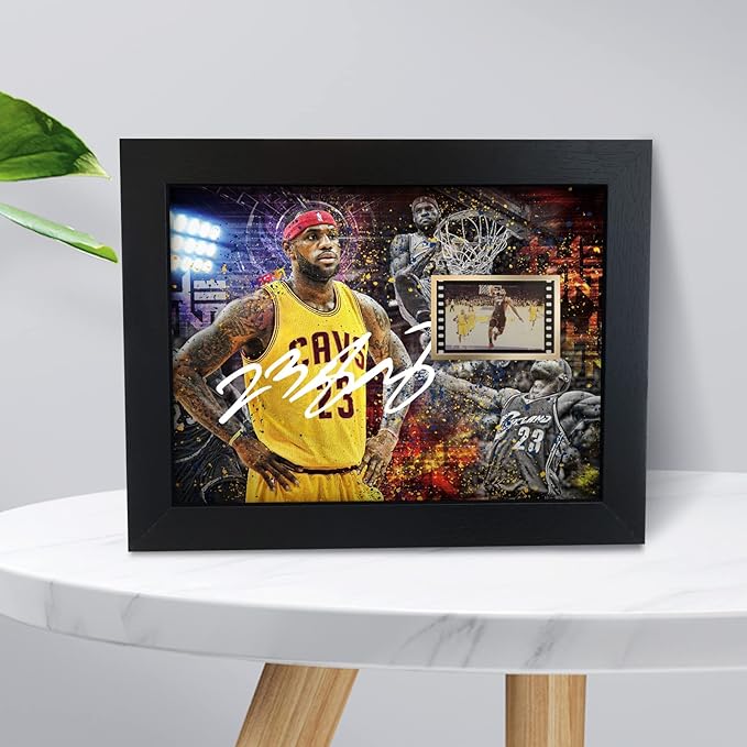 ORIMAMI Signed Black Superstar LeBron James Poster Framed Photo Decor with 1x35mm Film Display,Cool Gifts for Basketball Lover/LeBron James Fans - 8x6 Inches