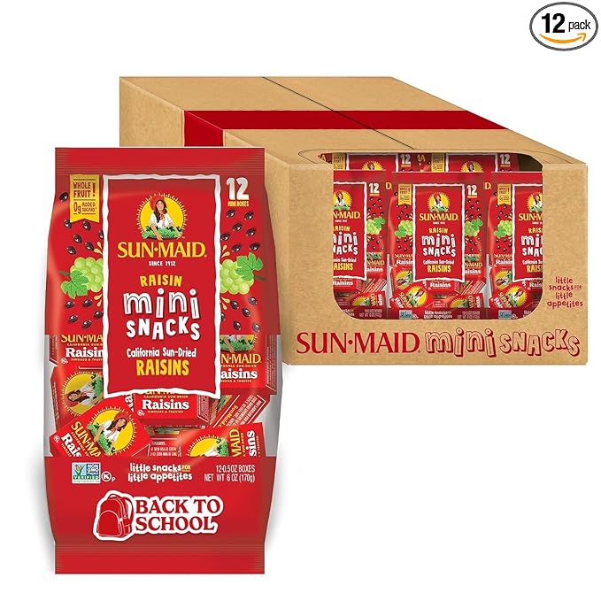 Sun-Maid California Sun-Dried Raisins - (144 Pack) 0.5 oz Snack-Size Box - Dried Fruit Snack for Lunches, Snacks, and Natural Sweeteners