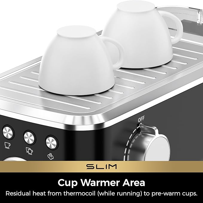 CHULUX Slim Espresso Machine with Milk Frother Steam Wand, 20 Bar Professional Italian Pump Espresso Coffee Machine for Home Cappuccino & Latte Maker, Black