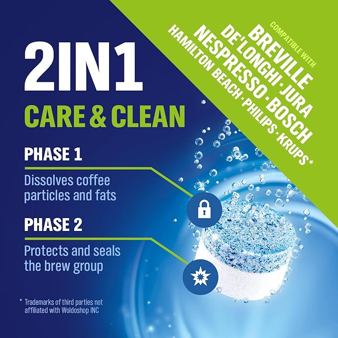 2-Phase Cleaning Tablets for Espresso Machines 25 Tablets - compatible with Breville, Jura, Bosch, Philips, Casabrews, KitchenAid, De'Longhi, Ninja