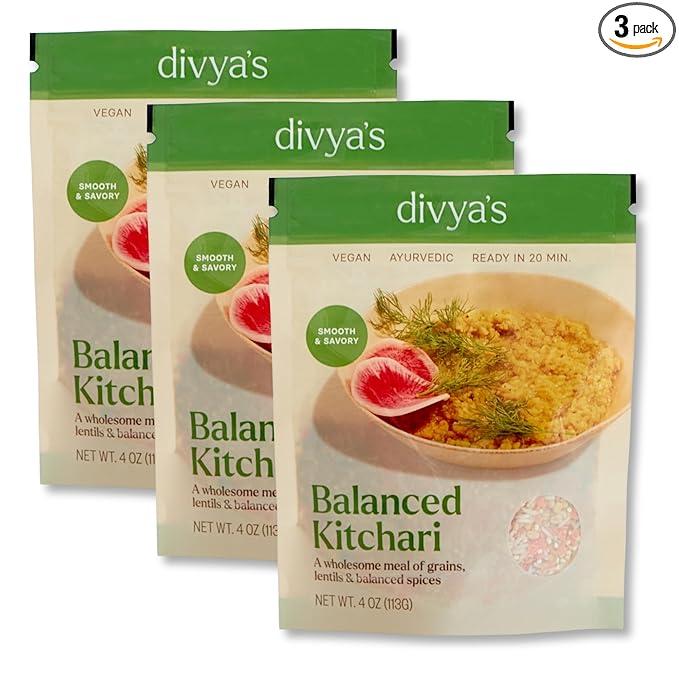 Divya's Balanced Kitchari One Pot Ayurvedic Meal with Organic Basmati Rice, Yellow Mung Dal, Red Lentils & Indian Spices - Vegan, Gluten-Free, Non-GMO Kitchari Spice Mix Organic Single Serving 3 Pack