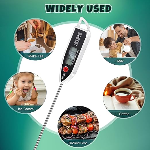 12 Set Waterproof Food Thermometer for Water, Liquid, Candle and Cooking Digital Meat Thermometer with Long Probe Instant Read for Kitchen BBQ Grill Candy (White)