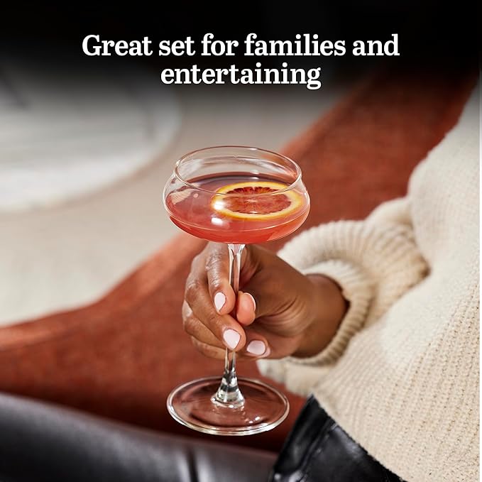 Libbey Signature Stratford Coupe Cocktail Glasses Set of 4, Artful, Lavish Coupe Martini Glasses, Stemmed Cocktail Glasses for Weddings, Birthdays
