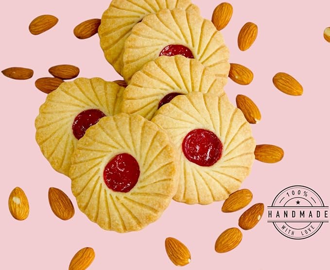 Classic Almond Raspberry Cookies- Gourmet Jam-Filled Linzer Cookies, 100% Egg-Free & Vegetarian, Handmade with Almond Shortbread & Real Raspberry Jam, No Preservatives, 6 oz Pack