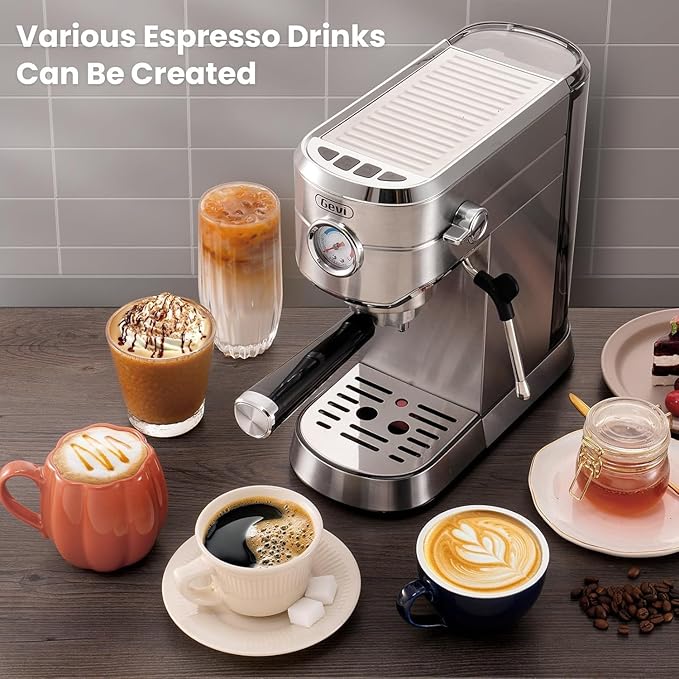 Gevi Commercial Espresso and Coffee Makers, Professional 20 Bar Espresso Maker with Milk Frother, Stainless Steel Expresso Coffee Machines for Home, Compact Cappuccino Machine, Great Gift
