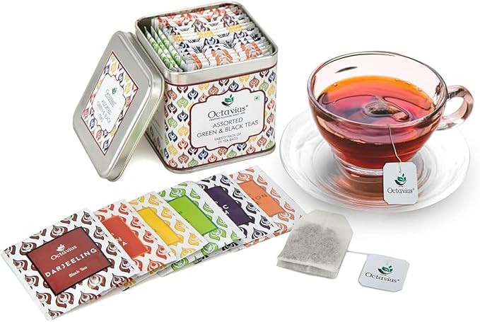 Octavius Tea Variety Pack | 6 Assorted Black & Green Teas | 25 Teabags Each | Tea Sampler Pack | Pack of 6 | 150 Teabags Total | Premium Indian Tea Collection