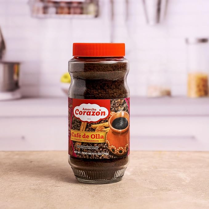 Amorcito Corazón - Traditional Mexican Instant Coffee - 6 oz (170 g) - Café de Olla with a Sweet Touch of Cinnamon and Piloncillo
