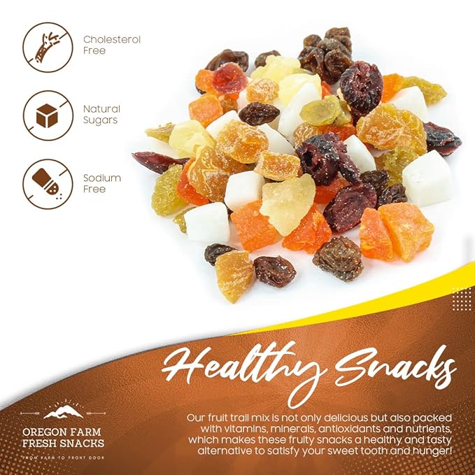 Oregon Farm Fresh Snacks Dried Fruit Mix – Snack Mix With Dried Cranberries, Coconut, Mango & Raisins - Healthy Adult & Kids Snacks - USA Made (24oz)
